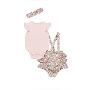 Little Me Baby Girls Sweet Floral Shortall and Headband, 3 Piece Set  6M NWT